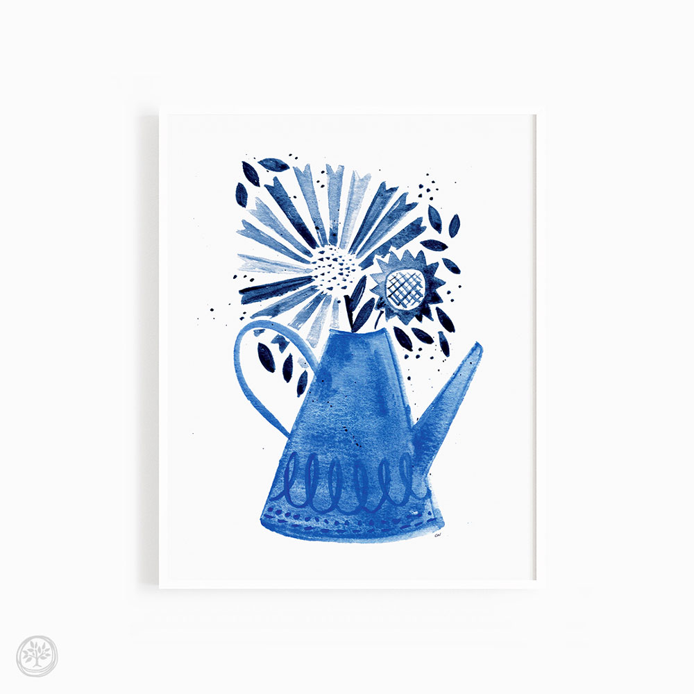 Blue Watering Can Print